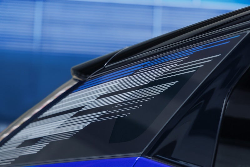 Close-up of the Modern Pattern on the 2026 OPTIQ-V Rear Quarter Glass | Paradise Cadillac in Temecula CA